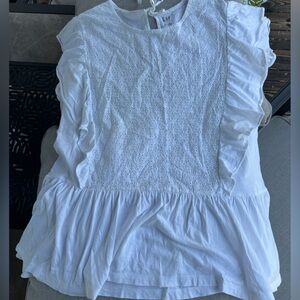 GAP White Eyelet Ruffle Fabric Top XXL Tall